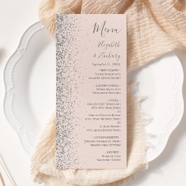 Menu Casamento de Borda Glitter de Prata Rosa-Blush Mod