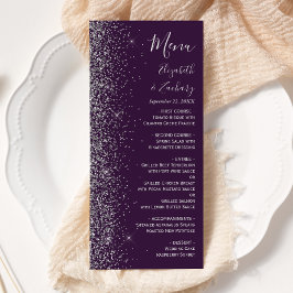 Menu Casamento de Borda Glitter de Prata Roxo Moderno E