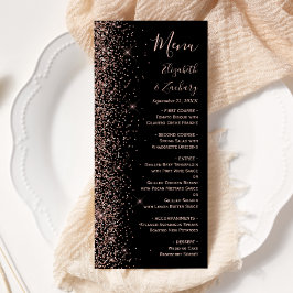 Menu Casamento de Borda Glitter Dourada com Rosa preto