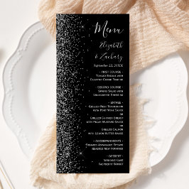 Menu Casamento de Borda Glitter Negra Moderna