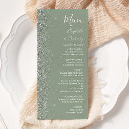 Menu Casamento de Borda Glitter Verde do Modern Sage