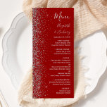 Menu Casamento de Borda Glitter Vermelho de Prata Verme<br><div class="desc">A borda esquerda deste elegante cardápio moderno de casamento apresenta um design de cintilação. O texto personalizável combina a escrita manual de cinzas prateadas,  fontes copperplate e itálico em um fundo vermelho crítico. O verso apresenta um design brilhante vermelho e prateado correspondente.</div>
