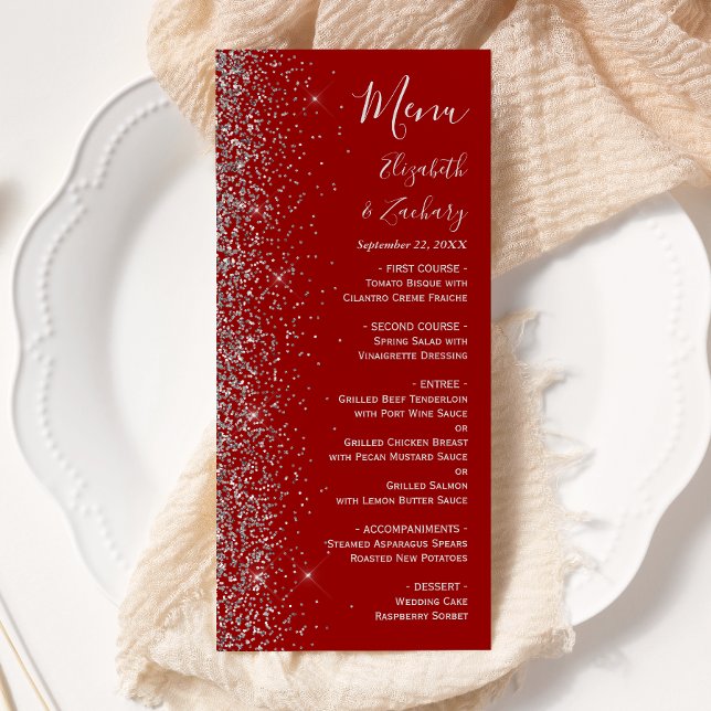 Menu Casamento de Borda Glitter Vermelho de Prata Verme (Criador carregado)