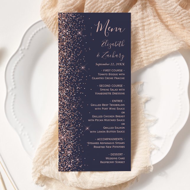 Menu Casamento de Borda Larga Dourada com Rosa Azul Mod (Criador carregado)