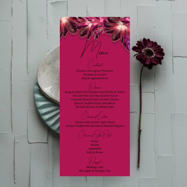 Menu Casamento de Borgonha Floral Elegante (Criador carregado)