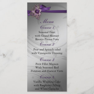 Menu Casamento de broche de vintage com fita FAUX púrpu