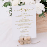 Menu Casamento de Bunt Calliografia Swirly (Dourado pla<br><div class="desc">Menu de Casamento da Caligrafia de Swirly Bouncy (Dourado plano): Este belo menu de casamento apresenta um roteiro de caligrafia de ouro brilhante no topo. A parte de trás tem uma textura de madeira que você pode girar, mudar a cor de base ou excluir totalmente, se quiser. Altere o texto...</div>