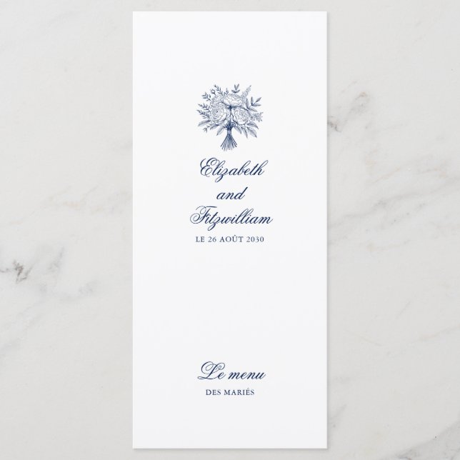 Menu Casamento de Buquê Bridal Escrito Minimalista (Frente)