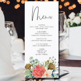 Menu Casamento de Buquê de Cores de Água de Boho Selvag