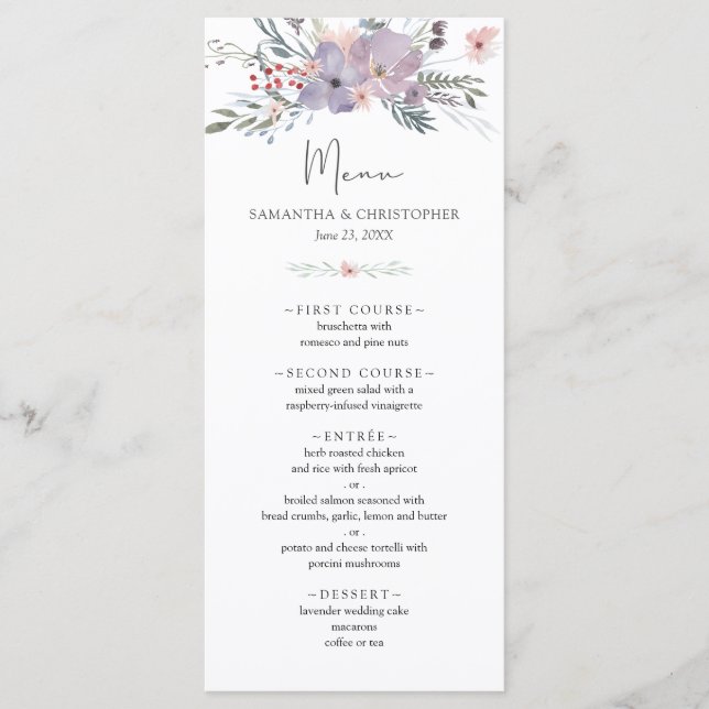 Menu Casamento de Buquê de flor selvagem (Frente)
