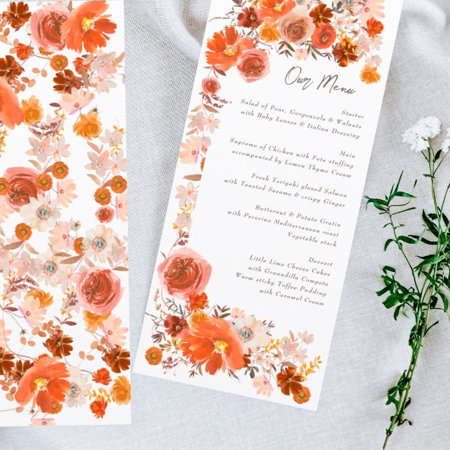 Menu Casamento de Buquê de Frame Floral Laranja Branco  (Criador carregado)
