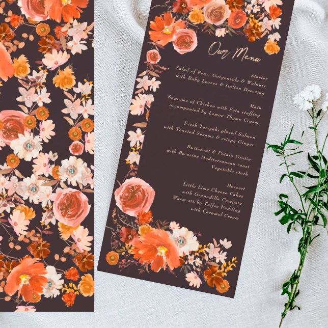 Menu Casamento de Buquê de Frame Floral Laranja Queimad (Criador carregado)