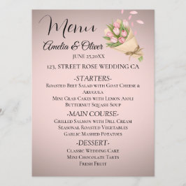 Menu Casamento de Buquê de Tulipas Rosa Elegante