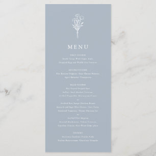 Menu Casamento de Buquê Floral Minimalista Dusty Blue