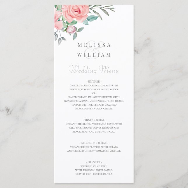 Menu Casamento De Burgundy Blush Floral Watercolor (Frente)