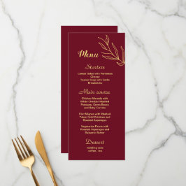 Menu Casamento de burgundy com flores de ouro simples