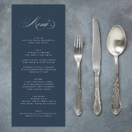Menu Casamento de Caligrafia Azul-Elegante Clássico Mar