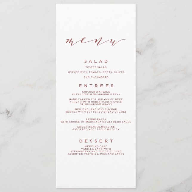 Menu Casamento de Caligrafia | Marsala (Frente)