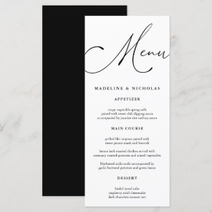 Menu Casamento de Caligrafia Moderna Preto e Branco