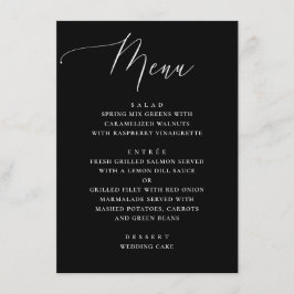 Menu Casamento de Caligrafia Negra Minimalista Elegante