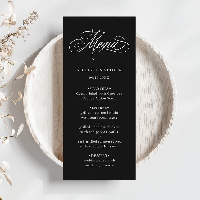 Menu Casamento de Caligrafia Romântica Negra (Criador carregado)