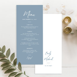 Menu Casamento de Caligrafia Simples Azul Poeirento Ele
