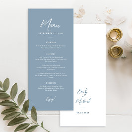 Menu Casamento de Caligrafia Simples Azul Poeirento Ele
