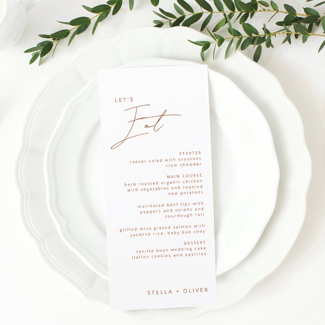 Menu Casamento de Caligrafia Terracota Rústica Moderna (Modern Rustic Terracotta Calligraphy Wedding Menu)