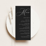 Menu Casamento de Caligrafia Whimsical Negra<br><div class="desc">Defina o tom da sua recepção com este cartão de menu de casamento personalizável, com caligrafia química e um layout elegante e limpo. Projetado para se adequar a qualquer tema ou estação do casamento, este cartão de menu adiciona um toque de conclusão ponderado às suas configurações de mesa enquanto mantém...</div>