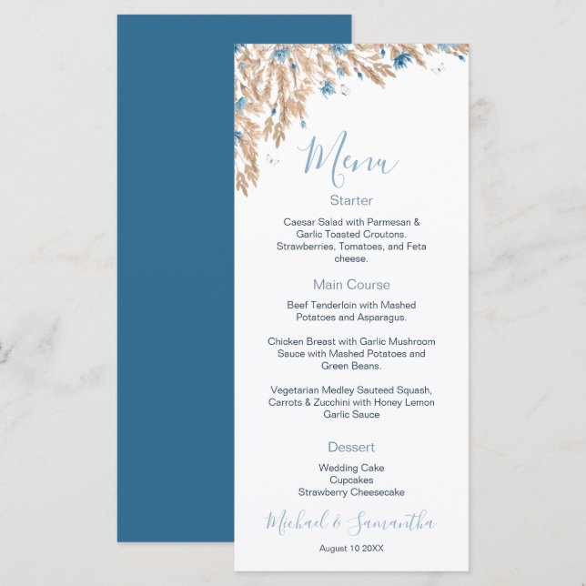 Menu Casamento de Campos Pó Azul Campo (Frente/Verso)