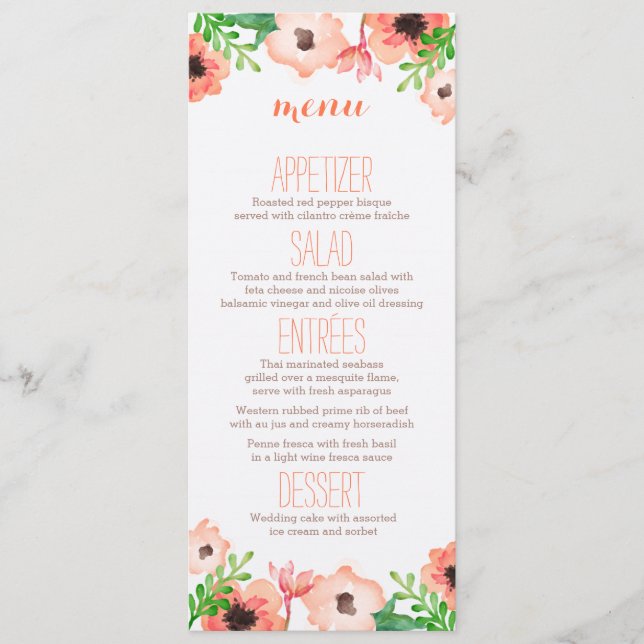 Menu Casamento de Canopia de Aquarela (Frente)