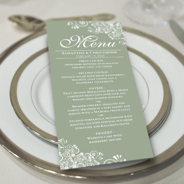 Menu Casamento de cantos verdes e brancos do sábado leg (On Plate)