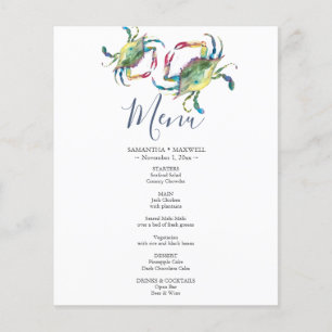 Menu Casamento de Caranguejo Azul com Aquarela