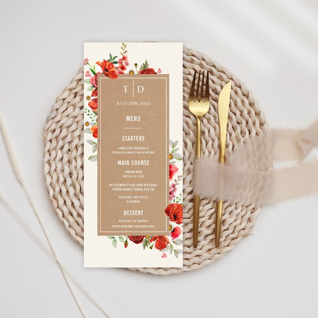 Menu Casamento de Cartolina com Poppies de Flores Selva (Criador carregado)