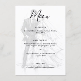 Menu Casamento de Casal de Esboço de Carvão de Moda Mod