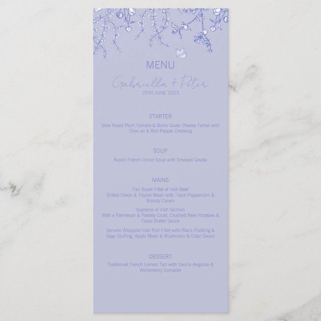 Menu Casamento de Chinoiserie Azul (Frente)