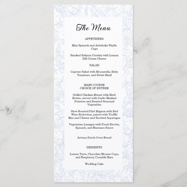 Menu Casamento de Chinoiserie Blue Peony (Frente)