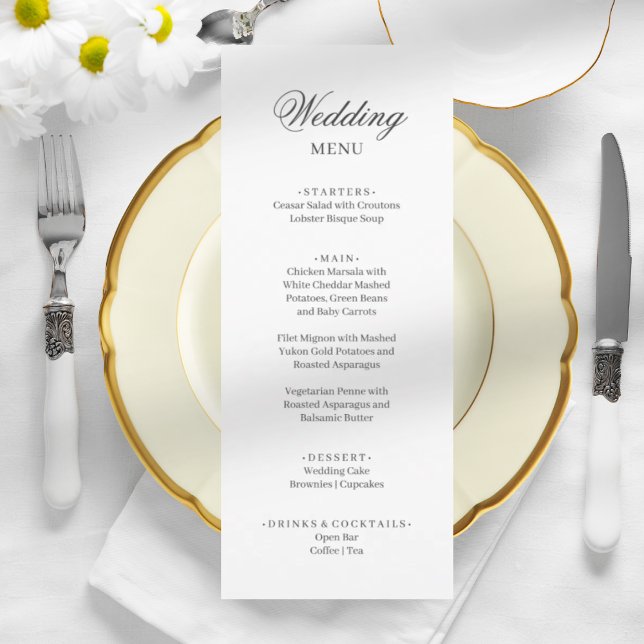 Menu Casamento de cinza branca minimalista e elegante (Criador carregado)