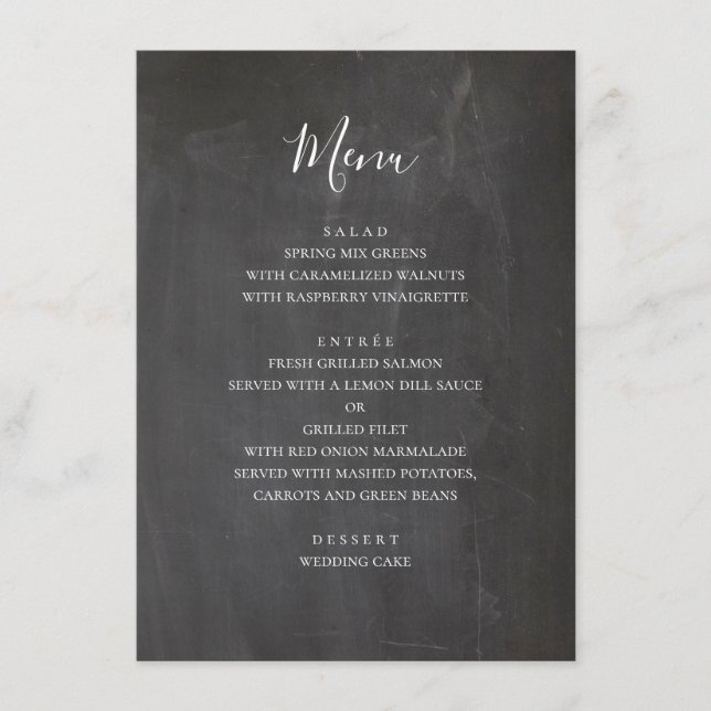 Menu Casamento de cinza de quadro-negro. Quadro negro s (Frente)