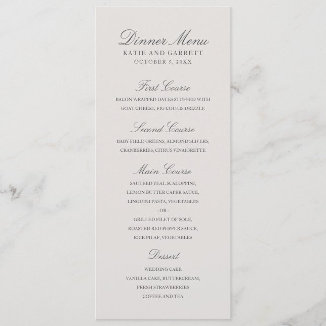 Menu Casamento de Cinzas Elegante Sólido Simples (Frente)