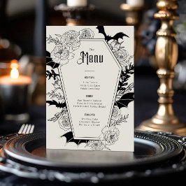 Menu Casamento de Cinzas Florais Elegante Gótica