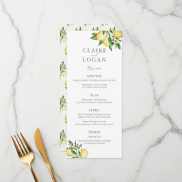 Menu Casamento de Citrus Lemon Floral Watercolor