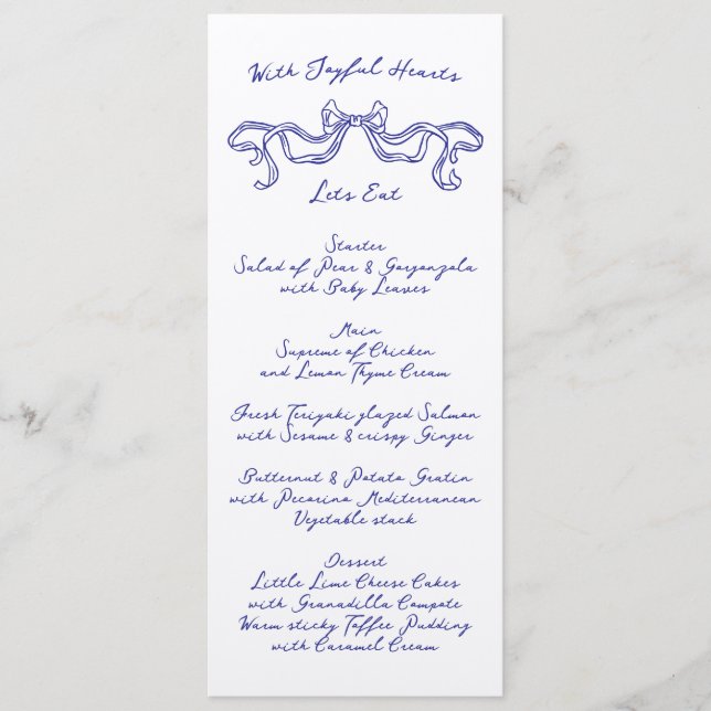 Menu Casamento de Cobalt Blue La Dolce Vita Ribbon Ecru (Frente)