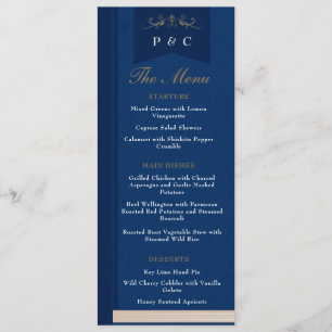 Menu Casamento de Cobrir do Livro Floral Azul Elegante