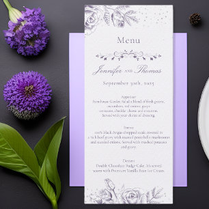Menu Casamento de Confetes de Purpurina de Rosa Roxa Vi