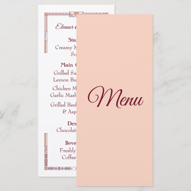 Menu Casamento de conto de fadas Art Déco (Frente/Verso)