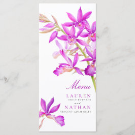 Menu Casamento de cor d'água com flores de orquídea rox