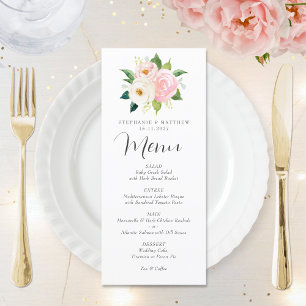 Menu Casamento de Cor de Água Botânica de Rosas Rosa-Es