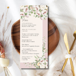 Menu Casamento de cor de água floral Dusty rosa