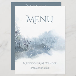 Menu Casamento de Cor de Água Molhada Azul e Branca
